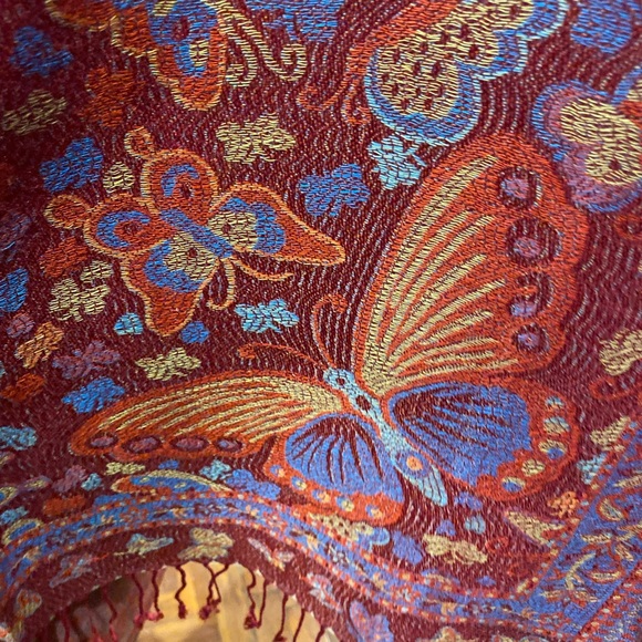 Vintage butterfly brocade pashmina shawl scarf - Picture 5 of 8